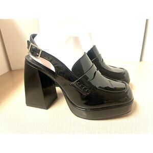Soda Black Patent Platform Slingback Heels